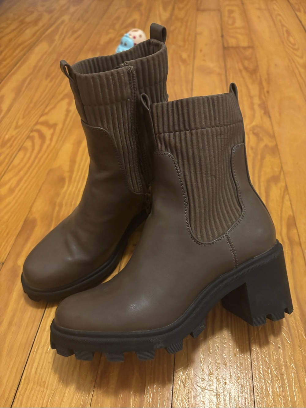 a new day Brown Chunky Chelsea Moto Boots
